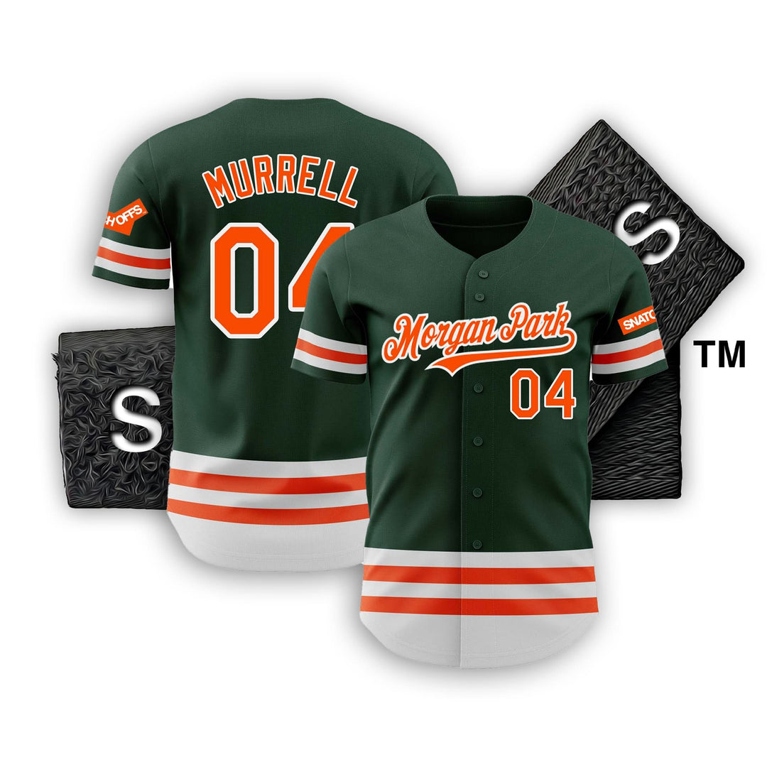 SnatchOffs™ Morgan Park Baseball Jersey - Green + Orange + White